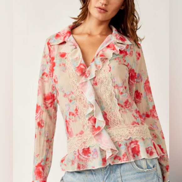 Free People Tops - Free People Bad at Love Floral Lace Blouse NWT